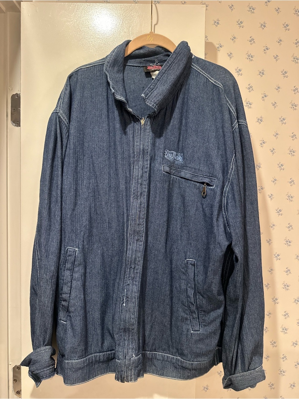 Von Dutch Men's Denim Zip Jacket in Dark Blue